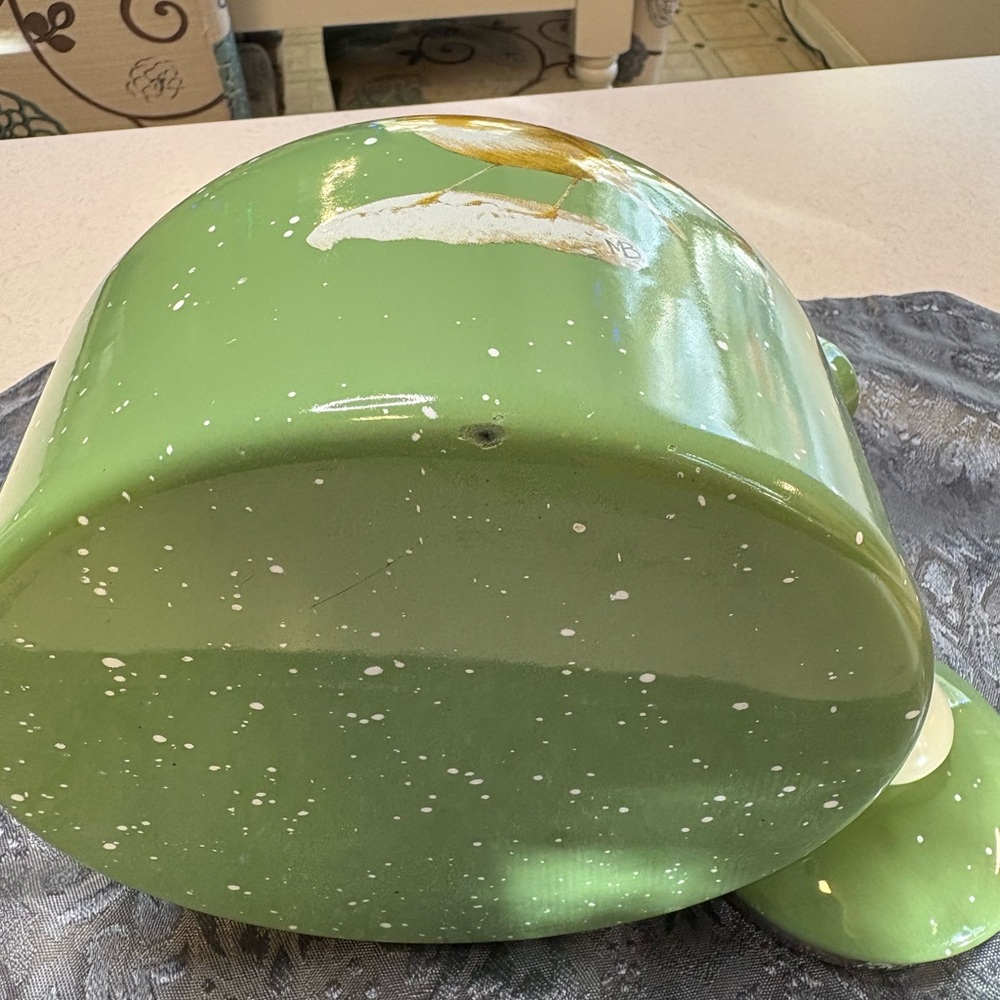 Vintage Marjulein Bastin Snow Green Speckled Enamel Tea Kettle - Picture 9 of 10